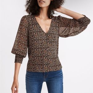 Madewell Georgette Smocked-Cuff Button-Front Shirt in Folktale Paisley